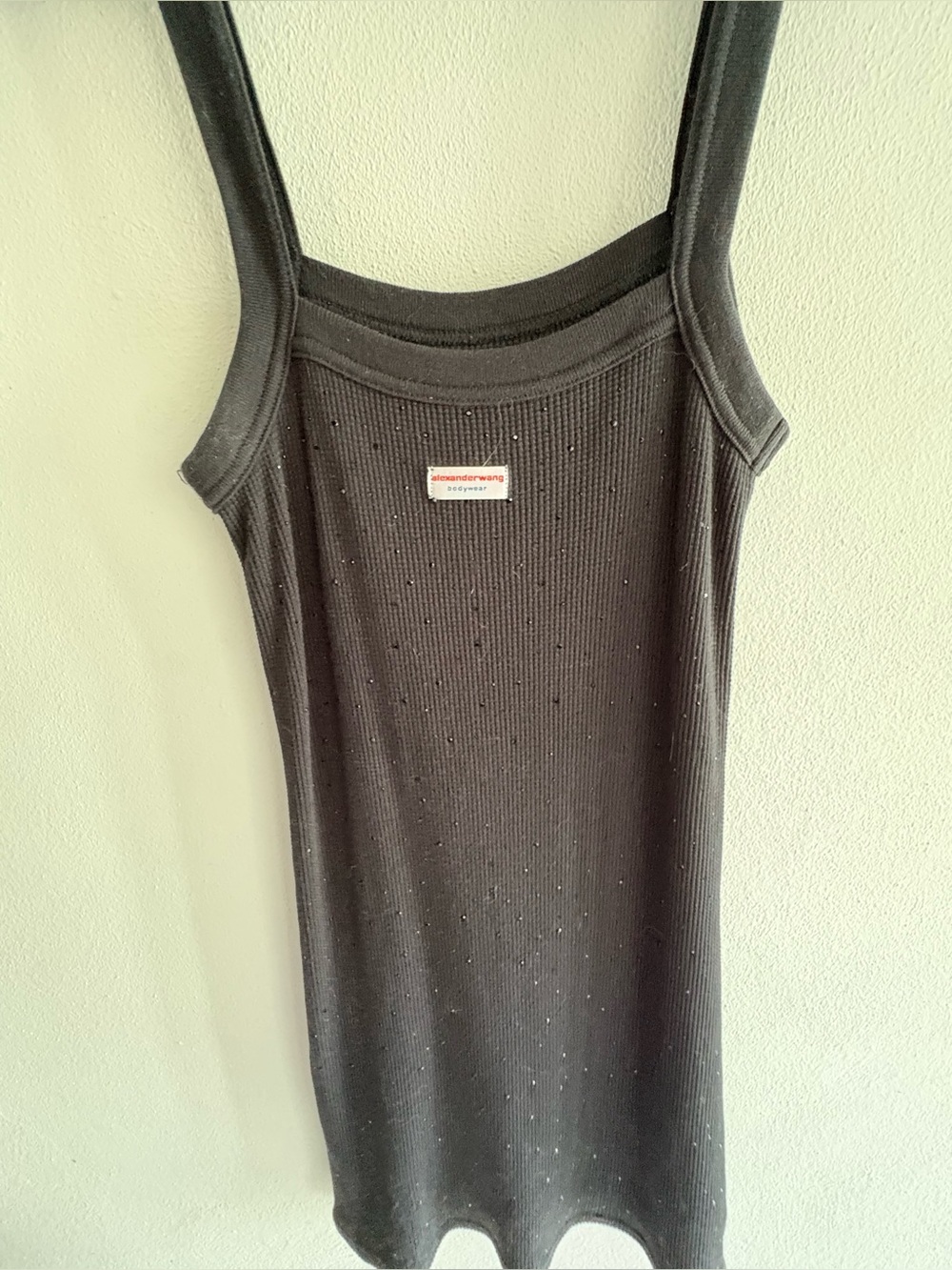 Alexander Wang Black Ribbed Tank Dress with Logo Patch - Picture 4 of 6